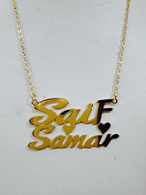 Load image into Gallery viewer, 2 name necklace - couples name middle heart