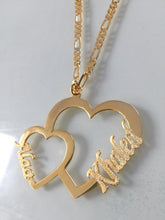 Load image into Gallery viewer, 2 name necklace - couples name on 2 hearts