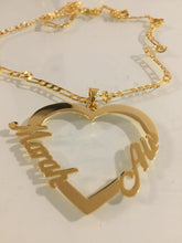Load image into Gallery viewer, 2 name necklace - couples name on outside heart