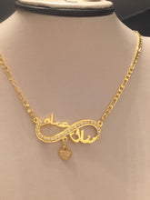 Load image into Gallery viewer, 2 name necklace - couples name on mini crystal infinity