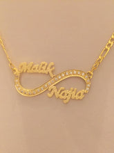 Load image into Gallery viewer, 2 name necklace - couples name infinity sign crystals