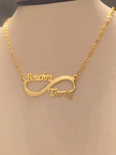 Load image into Gallery viewer, 2 name necklace - couples name on mini infinity