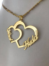 Load image into Gallery viewer, 2 name necklace - couples name on 2 hearts
