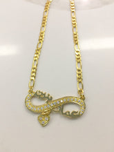 Load image into Gallery viewer, 2 name necklace - couples name on mini crystal infinity