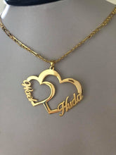 Load image into Gallery viewer, 2 name necklace - couples name on 2 hearts