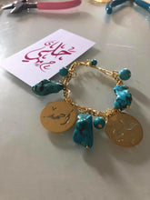 Load image into Gallery viewer, Customized - Couple Names Turquoise stones bracelet