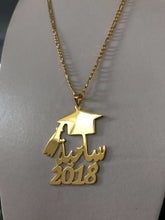 Load image into Gallery viewer, Graduation - Hat Name + Date necklace