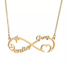 Load image into Gallery viewer, Two Name Necklace - infinity and pulses heart two name