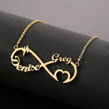 Load image into Gallery viewer, Two Name Necklace - infinity and pulses heart two name