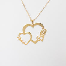 Load image into Gallery viewer, 2 name necklace - couples name on 2 hearts