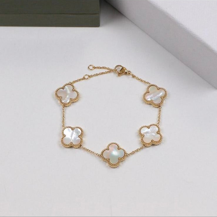Stainless steel- white clover Bracelet