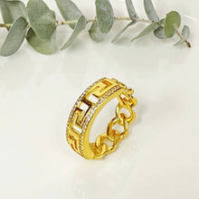 Load image into Gallery viewer, Ring size 7/8/9 - Gold hollow zigzag with chain
