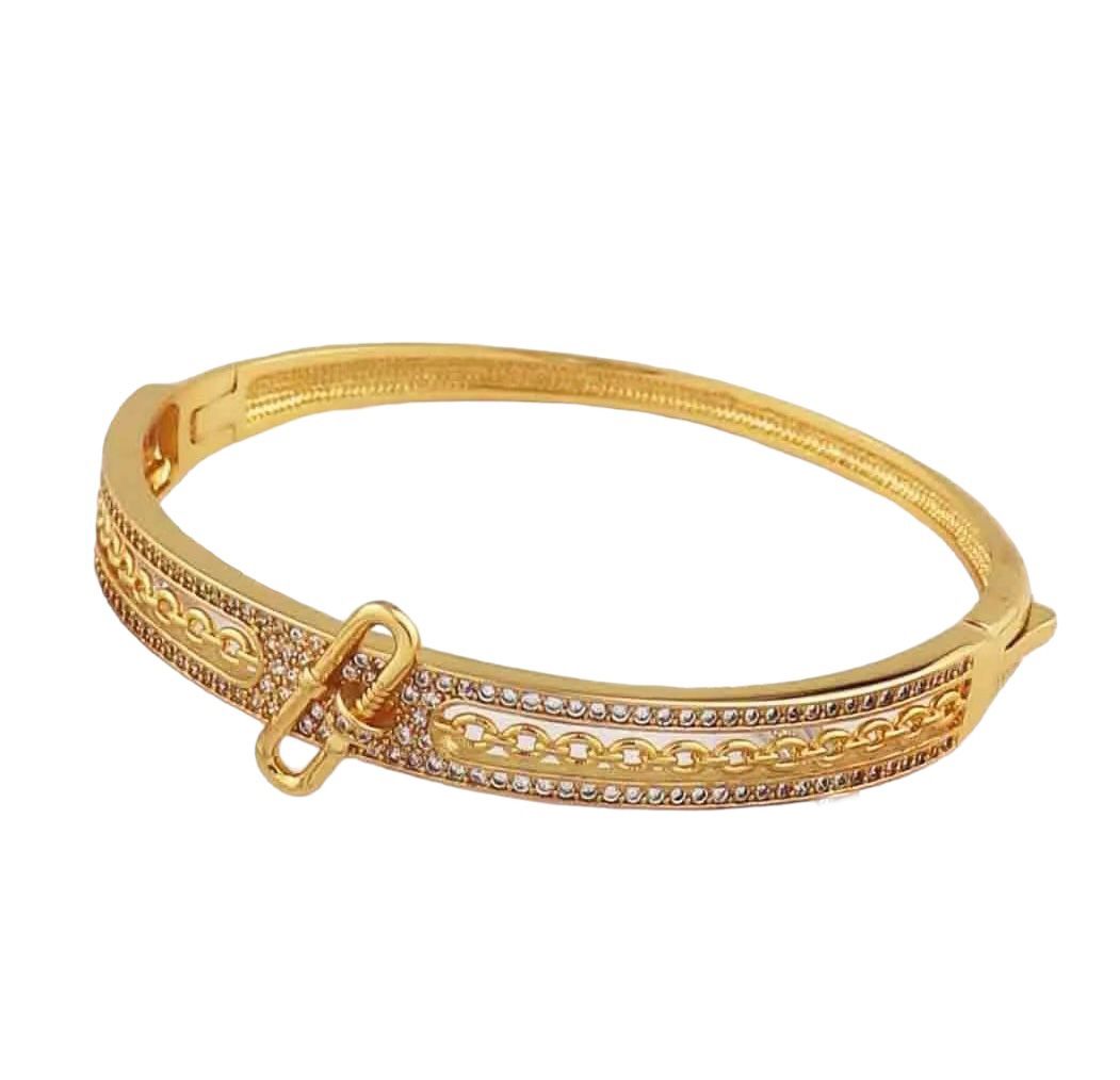 Bracelet - Gold bracelet simple lock trendy zircon