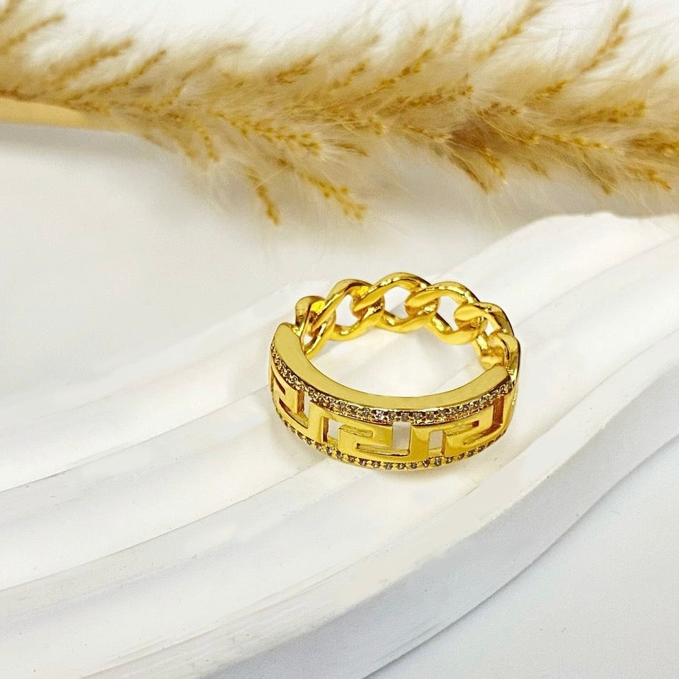 Ring size 7/8/9 - Gold hollow zigzag with chain