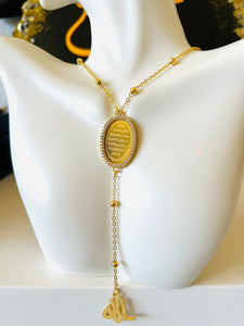 Necklace - Oval Zircon ayat elkorsy with gold allah