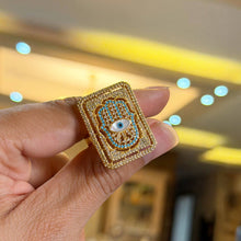Load image into Gallery viewer, Ring - Gold free size zircon ring Blue palm with eye
