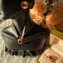 Load image into Gallery viewer, Sets - 3 pieces necklace,earrings and ring gold red stone
