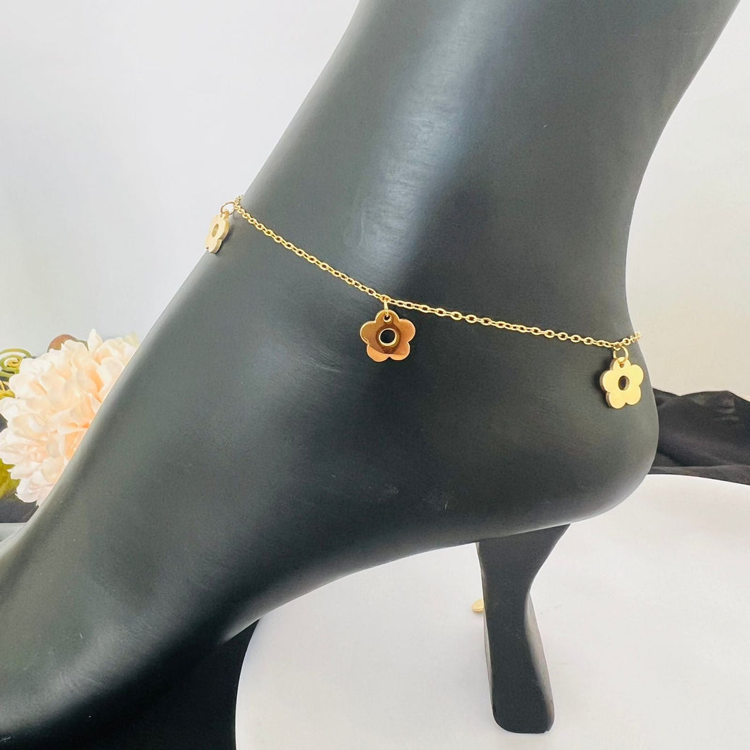 Anklet - stainless steel small flowers