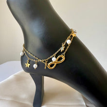 Load image into Gallery viewer, Anklet - stainless steel gold infinity and stars
