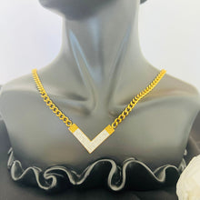 Load image into Gallery viewer, Necklace - Stainless steel chain big V zircon shape
