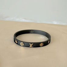 Load image into Gallery viewer, Bracelet- stainless steel gold letters black bangle
