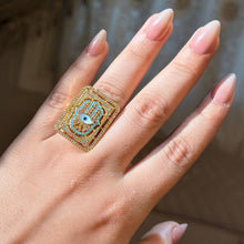 Load image into Gallery viewer, Ring - Gold free size zircon ring Blue palm with eye
