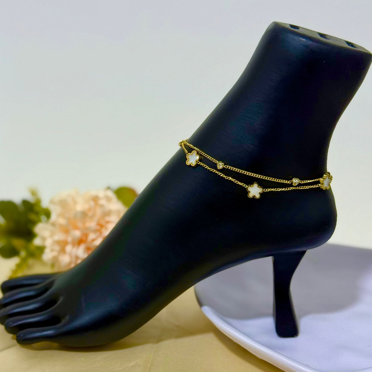 Anklet - stainless steel small white flowers – Holee Jewelry