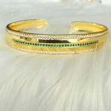 Load image into Gallery viewer, Bracelet - Simple gold bangle with green zircon stones
