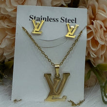 Load image into Gallery viewer, Sets - Stainless steel 2 pieces necklace and earrings simple letters
