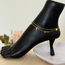 Load image into Gallery viewer, Anklet - stainless steel gold love with star and crescent
