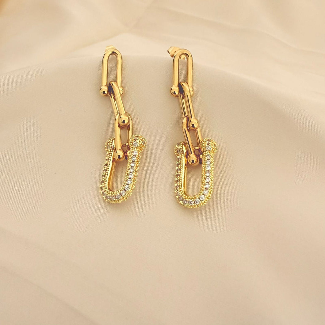 Earrings - Stainless steel chain gold zircon