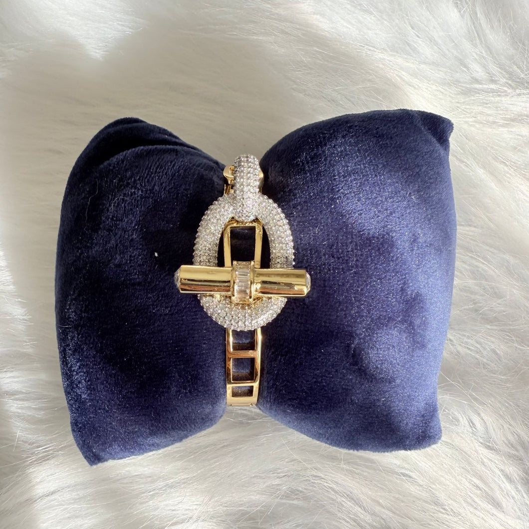 Bracelet - new shape gold bangle with big zircon