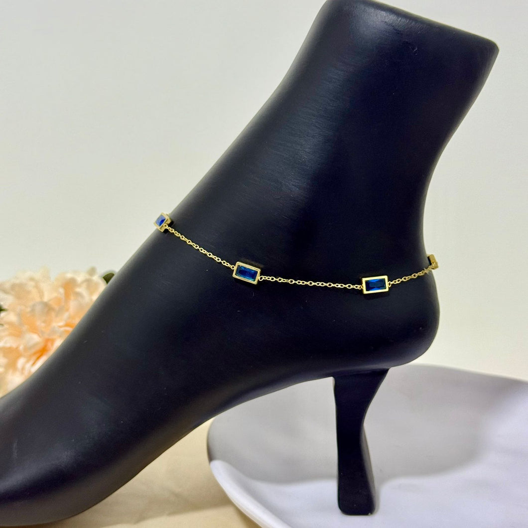 Anklet - stainless steel blue stones