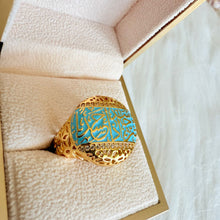 Load image into Gallery viewer, Ring size 8/9 - Gold turquoise mn shar 7asd
