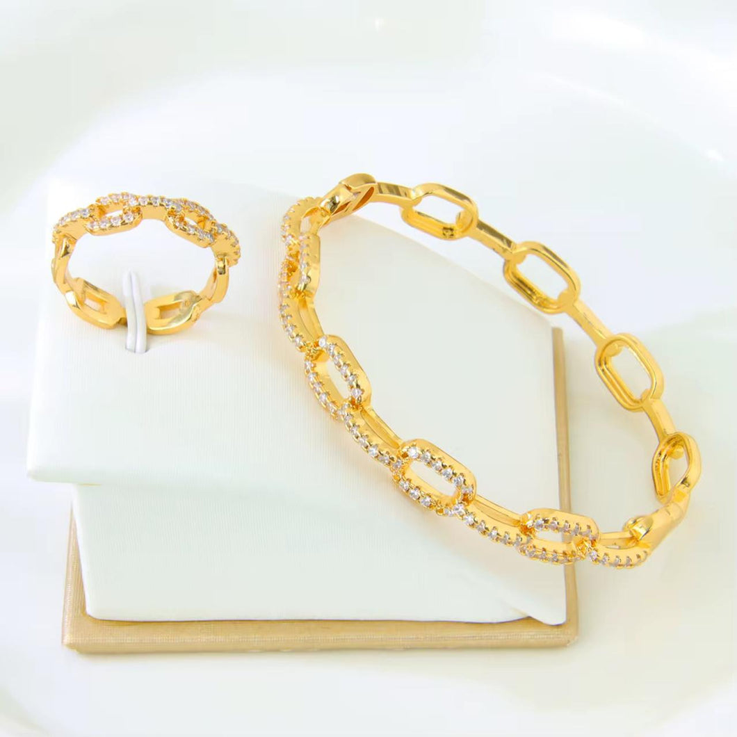 Sets - 2 pieces bracelet and ring simple zircon rings