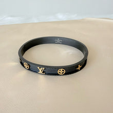 Load image into Gallery viewer, Bracelet- stainless steel gold letters black bangle
