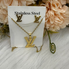 Load image into Gallery viewer, Sets - Stainless steel 2 pieces necklace and earrings simple letters
