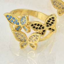Load image into Gallery viewer, Ring size 6/7/8/9 - Gold coloured zircon butterflies
