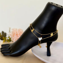 Load image into Gallery viewer, Anklet - stainless steel white heart with small gold hearts
