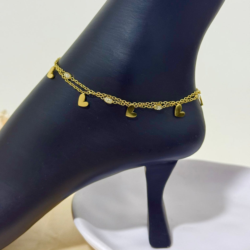 Anklet - stainless steel small gold hearts