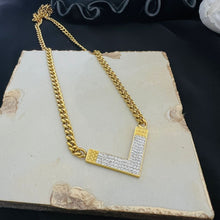Load image into Gallery viewer, Necklace - Stainless steel chain big V zircon shape

