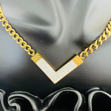Load image into Gallery viewer, Necklace - Stainless steel chain big V zircon shape

