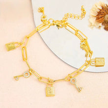 Load image into Gallery viewer, Bracelet - Gold chain with lock and key pendants
