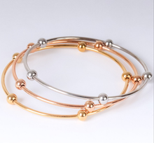Load image into Gallery viewer, Stainless steel- 3 colored bangles with small balls
