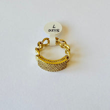 Load image into Gallery viewer, Ring size 7 - Gold-plated rectangle zircon chain
