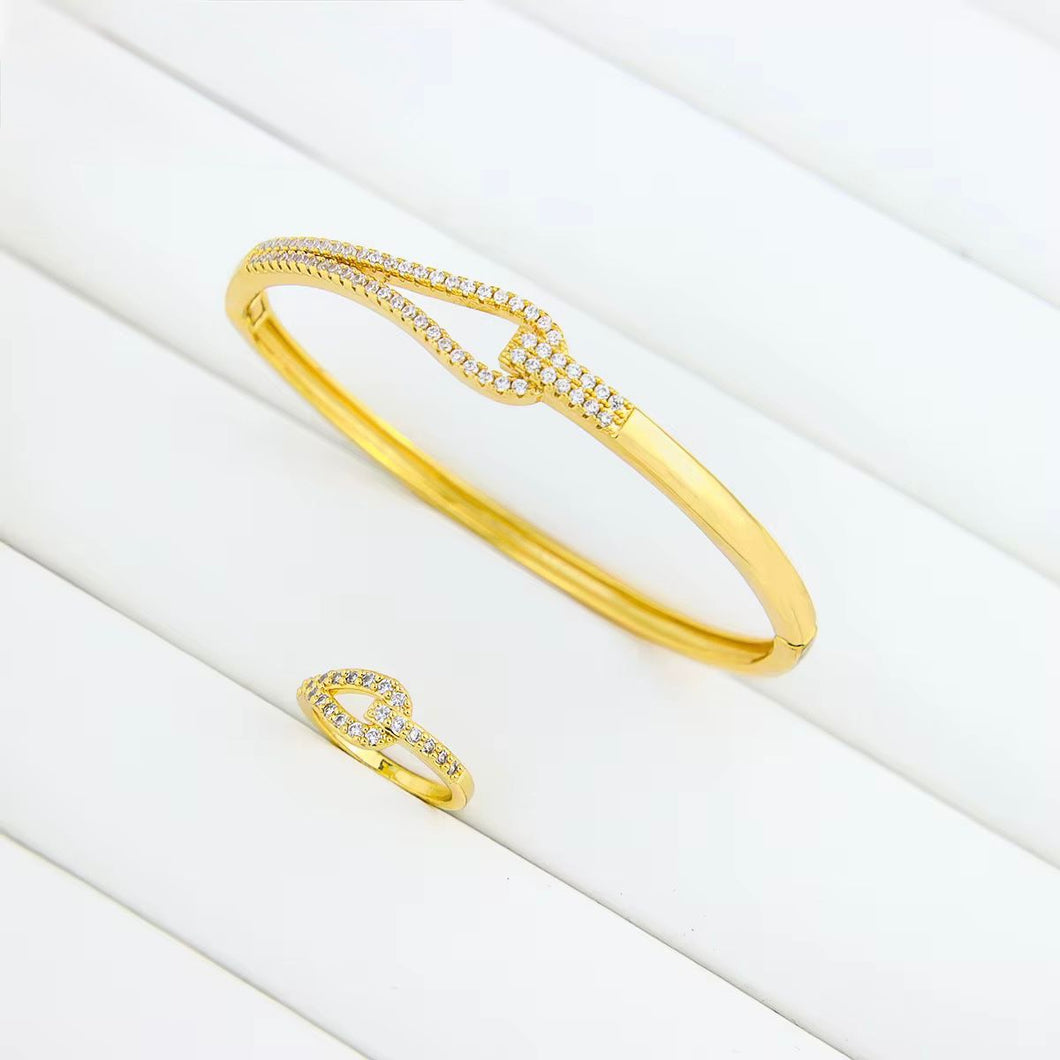 Sets - 2 pieces bracelet and ring simple shape zircon