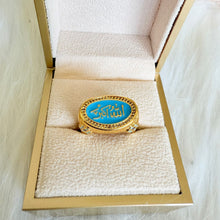 Load image into Gallery viewer, Ring - Gold size 8/9 ring turquoise allah akbar
