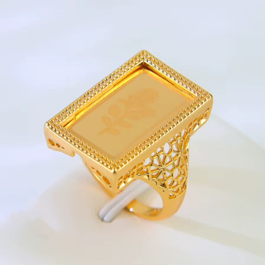 Ring - Gold free size big ring flower one