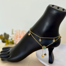 Load image into Gallery viewer, Anklet - stainless steel turquoise stone with star and crescent
