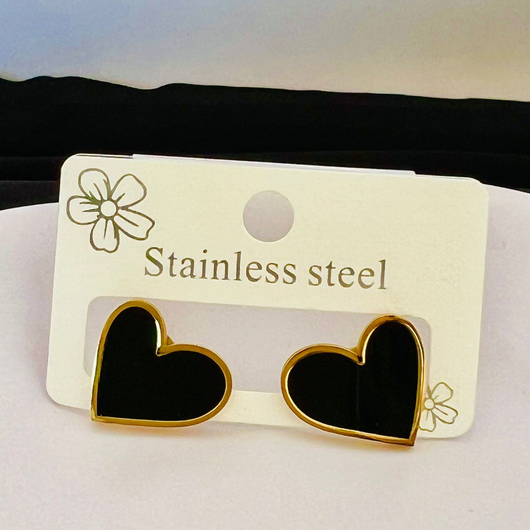 Earrings - Stainless steel big black heart